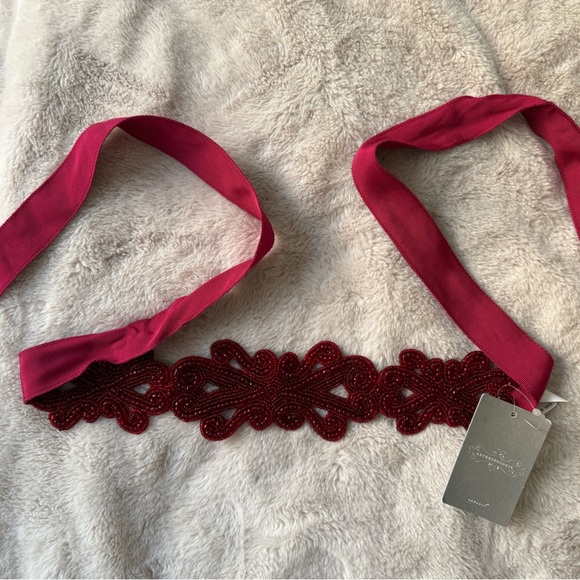 NWT Anthropologie Beaded Tie Belt Wine Red main image 6